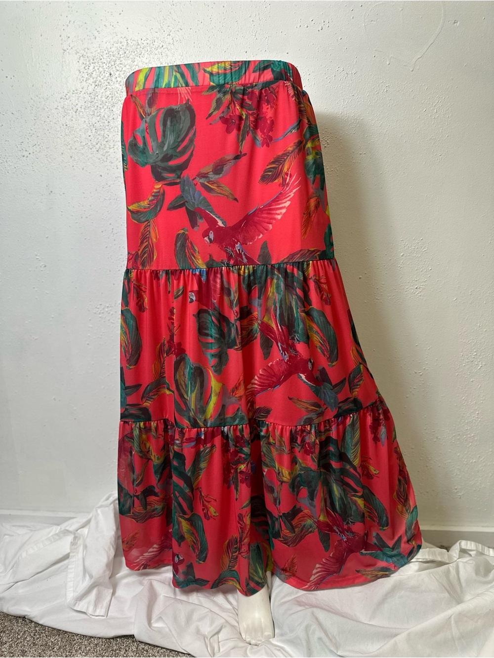 G by Giuliana Printed Aria Mesh Knit Tiered Maxi Skirt Multicolored Size Small